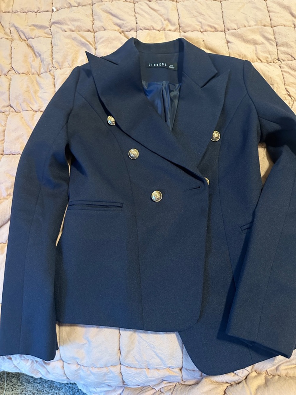 Lioness Navy Double-Breasted Blazer with Gold Buttons